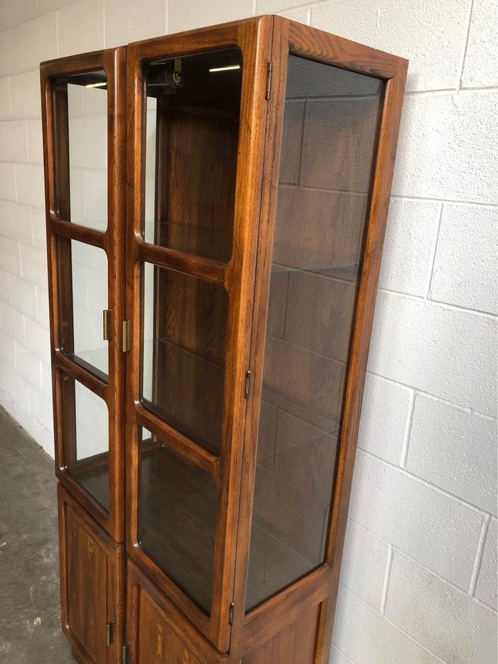 Vintage Mid Century Modern Glass and Wood Display Cabinet 1970s