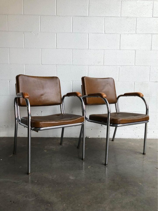 Pair of vintage Duro Chrome Corp. 1947 Dining Chairs with wood arm rest