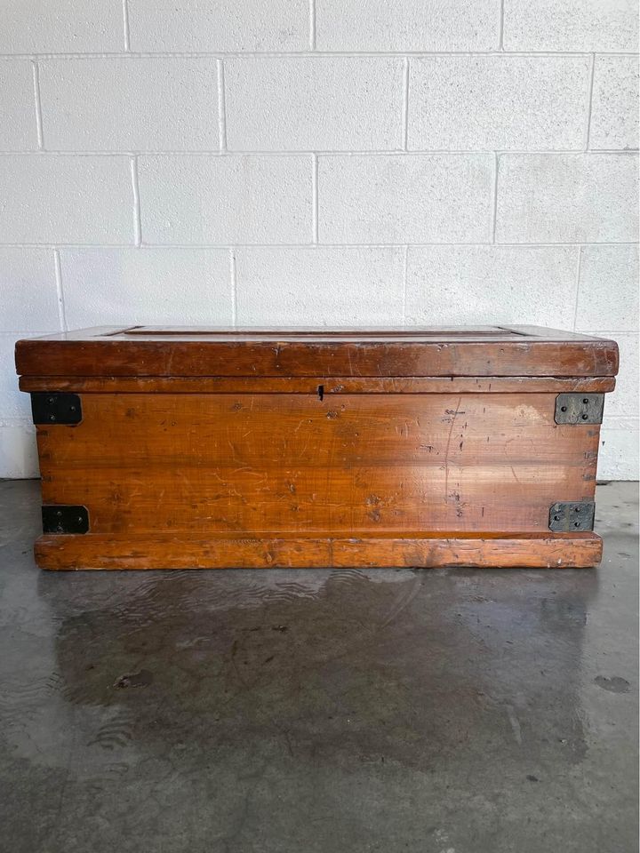 Antique Quilt Lined Wooden Chest