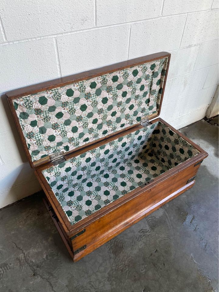 Antique Quilt Lined Wooden Chest