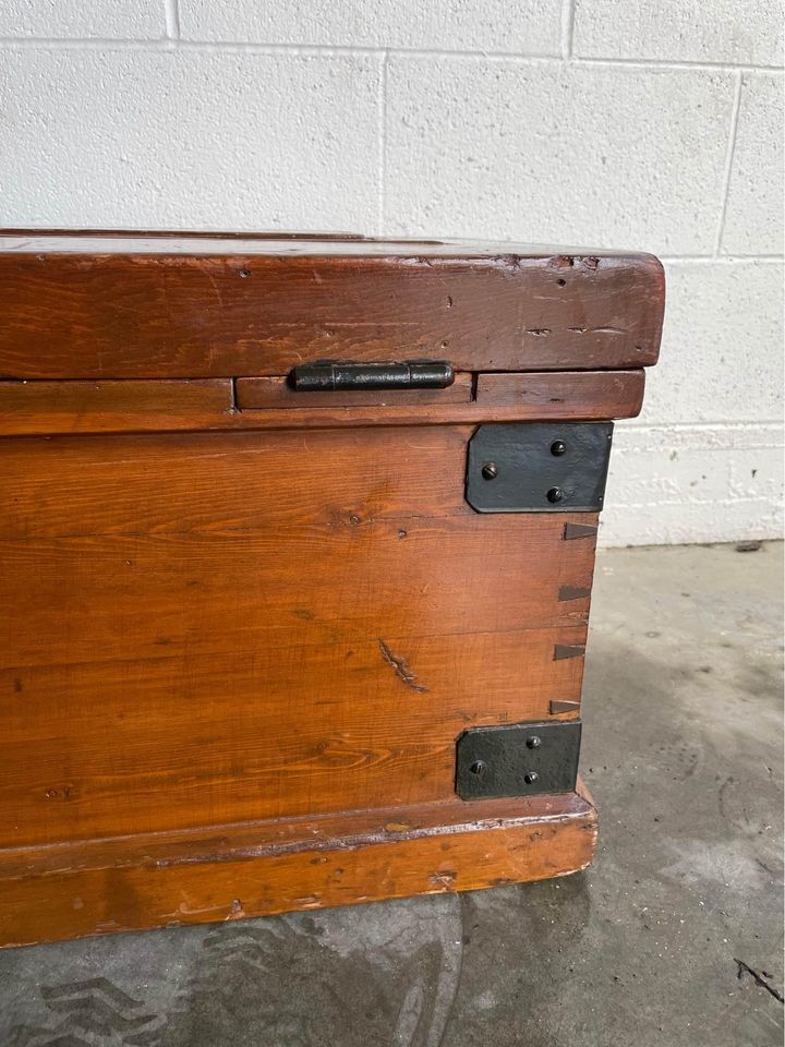 Antique Quilt Lined Wooden Chest