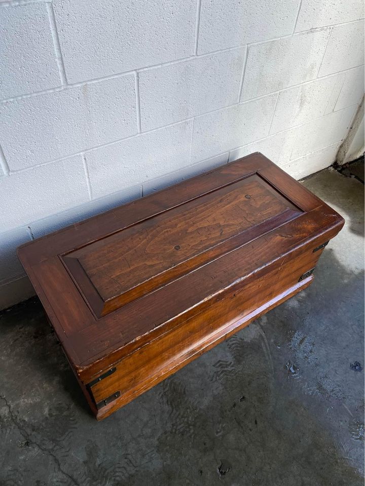 Antique Quilt Lined Wooden Chest