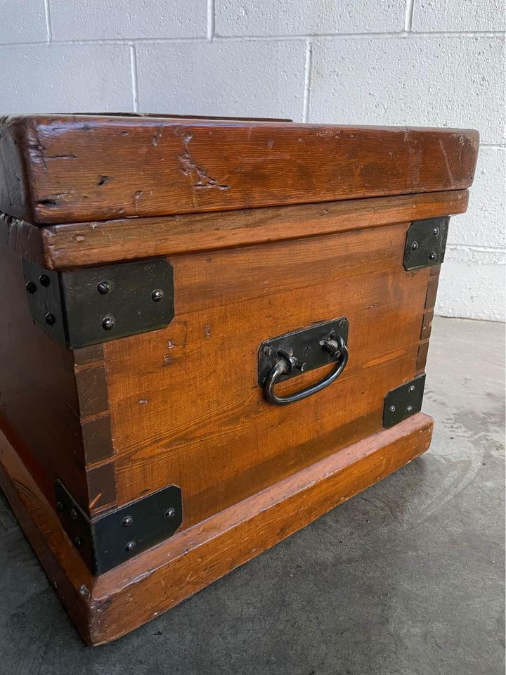 Antique Quilt Lined Wooden Chest